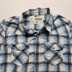 Camisa Urban Pipeline Azul Blanco Cuadros Estilo Occidental a Presión 100% Algodón S Pequeña - Imagen 1 de 7