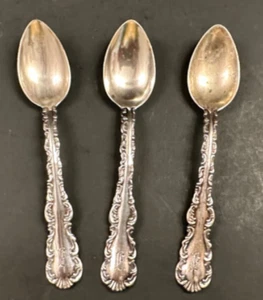 Sterling Silver Antique Salt Spoon Set of 3 Monogramed "E" Free Shipping - Picture 1 of 7