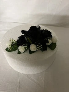 Cake Topper Single Artificial wedding flowers ivory & black roses Hand Made New - Picture 1 of 7