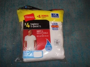 Hanes T Shirts Mens L Large White 4 Pack Tagless Wicking Cool Comfort Cotton - Picture 1 of 5