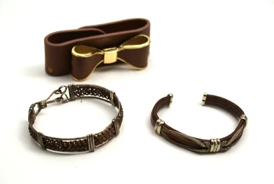 Cuff Bracelet Copper & Leather Bangle Bracelet, 1 Leatherette Bracelet Lot of 3 - Image 1 of 4