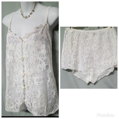 Woman Within Ivory White Camisole Short Lace Sexy Bridal Gift Size 4X 60" BUST - Image 1 of 4