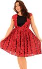 New Deep Red Black Insert Lace Detail Fit & Flare Party Dress Size 22