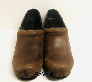 BJORNDAL Keilabsatz Clogs Nubukleder geklammerter Absatz braun Leder Damengröße 8 1/2 - Bild 1 von 4