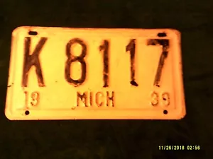Par de placas de licencia de automóvil Michigan de colección 1939 K8117 ~ GO10 - Imagen 1 de 3