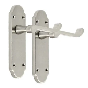 Epsom Satin Nickel Door Handles Internal – Victorian Scroll Lever Latch 1 Pair - Picture 1 of 12