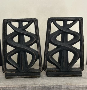 Set of 2 Medical Caduceus Faux Wood Carved Bookends - Picture 1 of 9