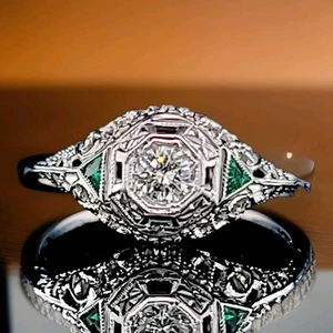 Vintage filigraner 18k Weißgold Verlobungsring natürlicher runder Diamant 20er Jahre  - Bild 1 von 15