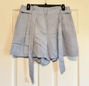 LOFT Women’s Linen Blend Paperbag Shorts Blue Chambray Flat Front Size 8 NEW - Picture 1 of 6