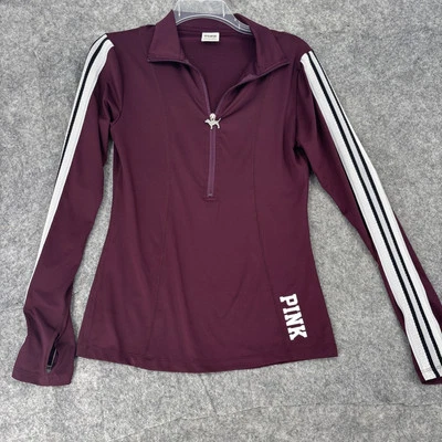 Pullover rosa Victoria Secret para mujer pequeño borgoña agujeros para pulgar 1/4 cremallera Foto 1 de 4