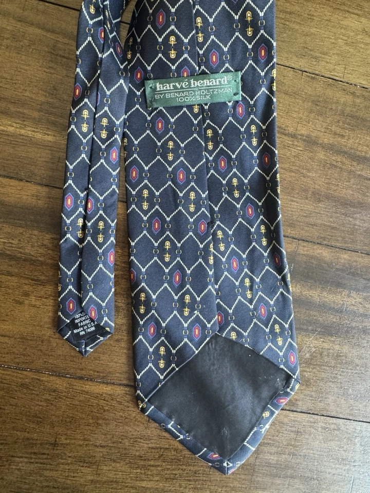 HARVE BENARD CORBATA HOMBRE AZUL CON BURDEOS Y ORO 100% SEDA Foto 1 de 4