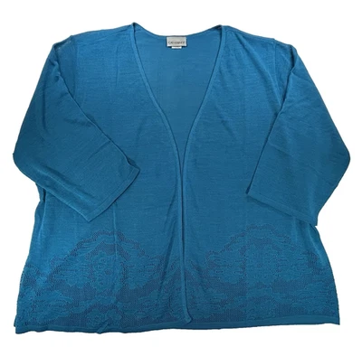 Catherines Plus Sz 5x Carribean Teal Ebroidered Lace Open Front Cardigan - Image 1 of 4