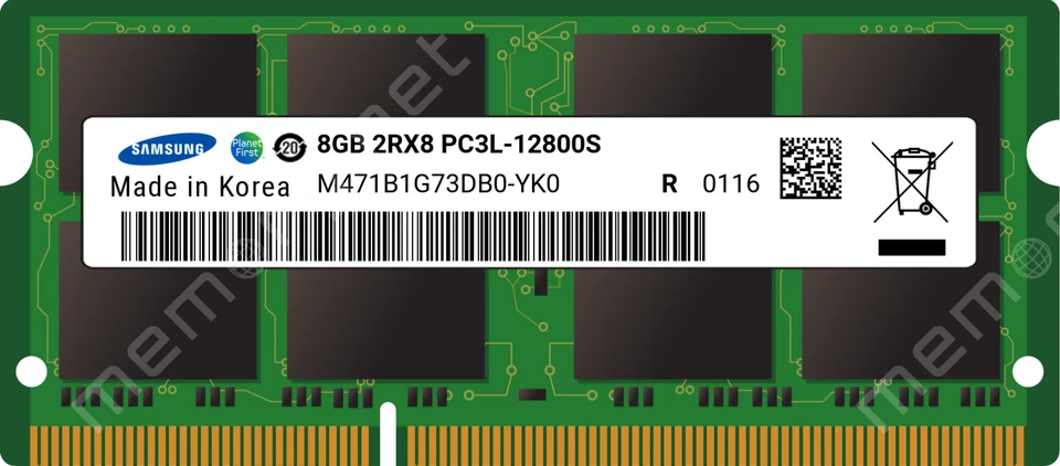 Memória RAM para Notebook Samsung 8GB 2Rx8 PC3L-12800S-11-13-F3 P/N: M471B1G73DB0-YK0 - Imagem 1 de 1