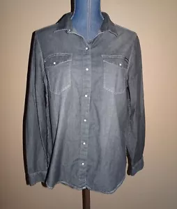 Top camicia donna Calvin Klein Jeans grigio cabochon bottoni a pressione chambray taglia L - Foto 1 di 5