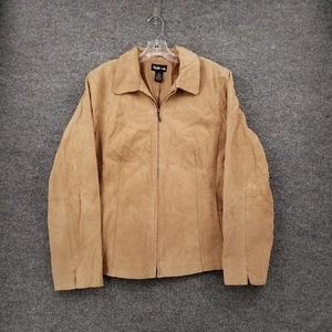 Style&Co Jacket Women XL Extra Large Brown Suede Leather Full Zip Collared Lined - Picture 1 of 8