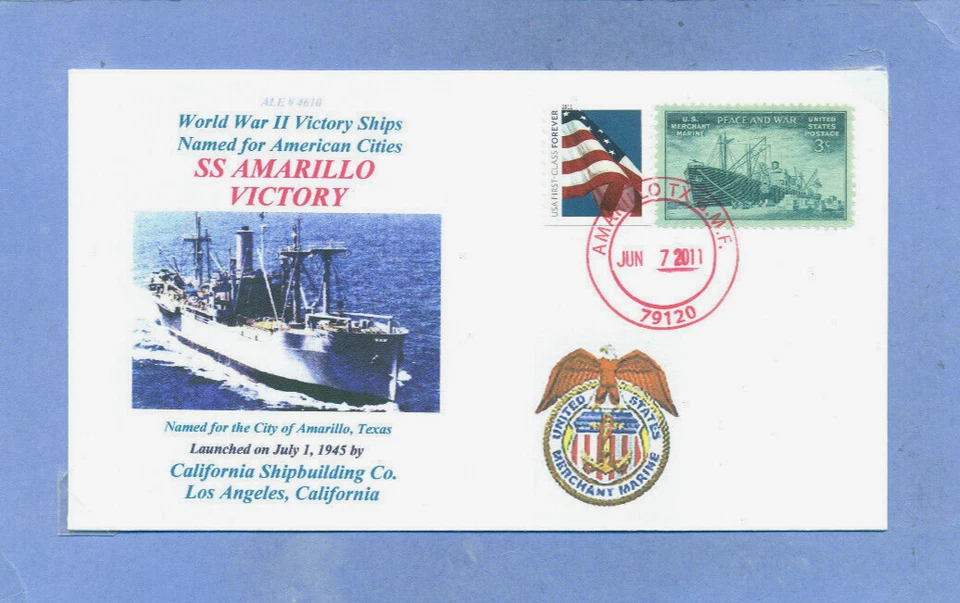AMARILLO VICTORY Ship named: City Amarillo, Texas Color Ship Cachet Handstamp PM - Image 1 of 1