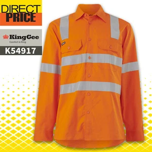 KingGee Workcool Vented X Back Shirt Long Sleeve Lightweight HiVis Orange K54917 - Picture 1 of 6