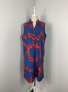 eShakti Custom Women's Blue Red Floral Sleeveless Designer Dress Size 10/12 - Afbeelding 1 van 10