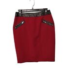Women's Calvin Klein Work Red Skirt Faux Leather Pockets Slit Size 4