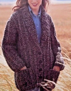 STRICKMUSTER - DAMEN SUPER GROB GERIPPT CARDIGAN IN 4 GRÖSSEN 28" - 42" - Bild 1 von 1