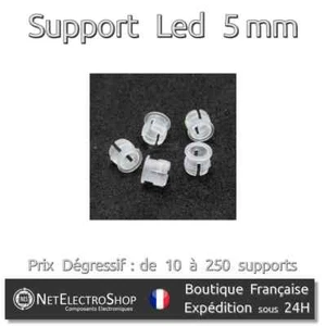Support Plastique Transparent pour LED 5mm, Clip de fixation, 10 à 250 supports - Picture 1 of 1
