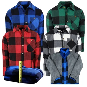 Sherpa Lined Flannel Plaid Shirt Jacket Mens Fuzzy Fleece THICK 4 Pocket Sz M-5X - Picture 1 of 24