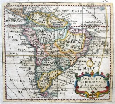 SOUTH AMERICA  BY NICOLAS SANSON c1794 GENUINE COPPER ENGRAVED MAP - Image 1 of 4