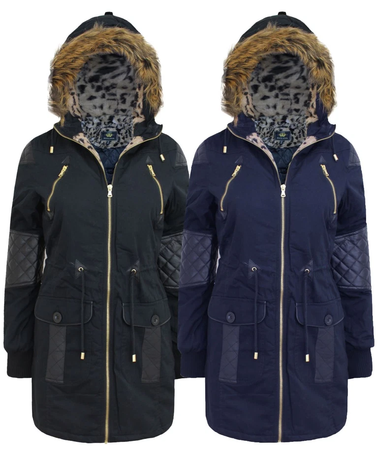 Ladies Women Brave Soul Faux Fur Hood Pu Pvc Coating Long Parka Coat Jacket 8-16 - Image 1 of 1