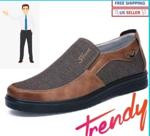 CHEAPEST PRICE! COMFY Leather + Canvas Shoes Breathable Casual Soft Loafer US#12 - Picture 1 of 4