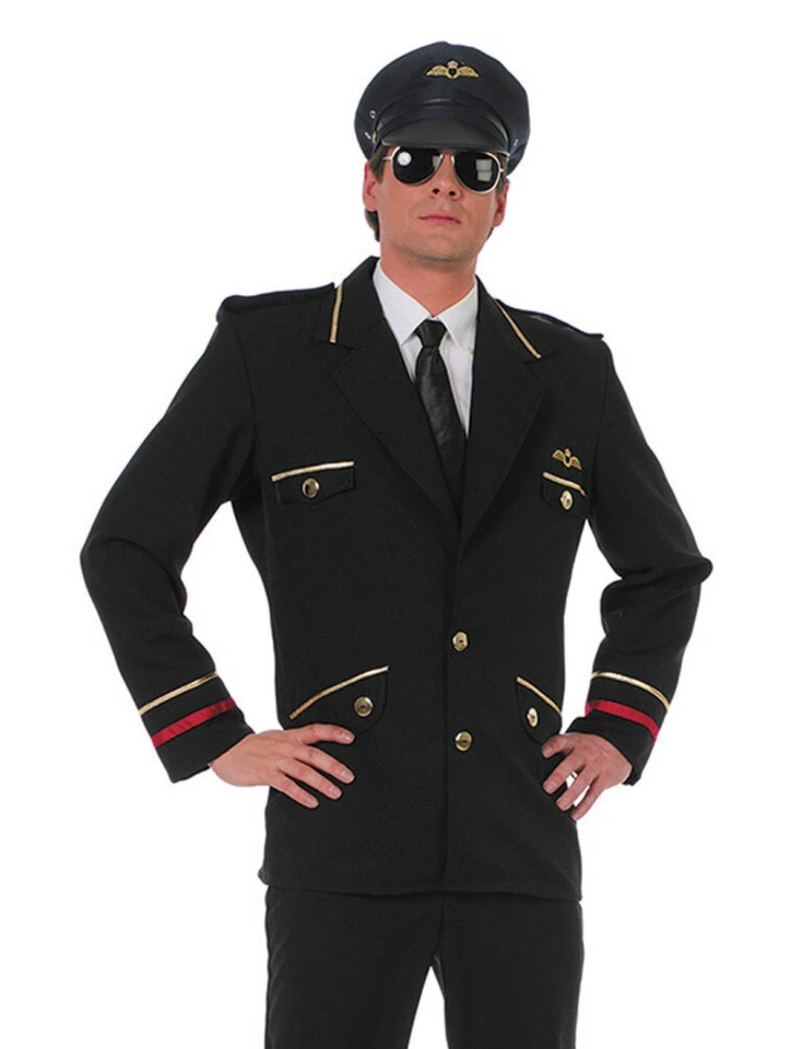 Piloten Kostüm Herren Pilotenjacke Luxus Flug Kapitän Uniform Karneval KK - Bild 1 von 1