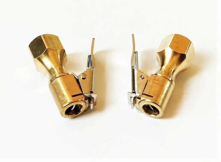 2 GOLIATH INDUSTRIAL BRASS CLOSED FLOW STRAIGHT LOCK ON TIRE CHUCK INFLATORS