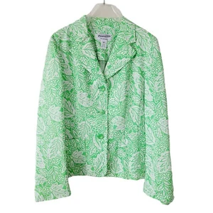 Pendleton Women's Jacket Blazer Spring Summer Silk Cotton Med Green White Leaves - Picture 1 of 9