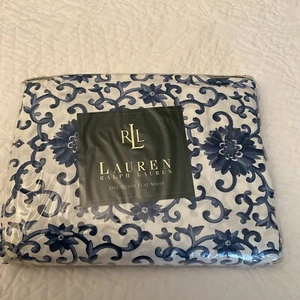 Ralph Lauren Porcelain Rosette Blue White Floral Queen Flat Sheet NIP - Picture 1 of 7