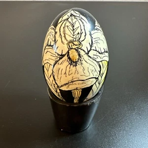 Hand Painted Egg Orchid Flower Signed Sally Jeane 2.5in Ornament Egg ~ 2.5” - Picture 1 of 8