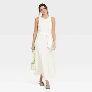 White Women's Sleeveless Ruffle Hem Seersucker Dress A New Day SUMMER - Picture 1 of 8