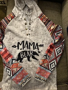 Mama Bear Hoodie Sweatshirt Women’s Size Medium Lightweight Aztec Comfy - Picture 1 of 9
