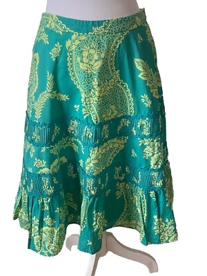 Falda midi de algodón línea A turquesa y amarilla con capas ODILLE ANTHROPOLOGIE talla 2 Foto 1 de 4