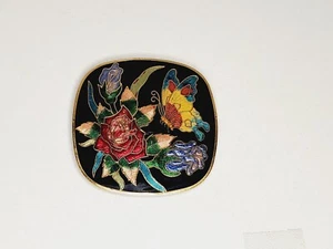 Sciarpa cloisonné vintage cintura fibbia scorrevole nera con fiori farfalla oro rosa tn - Foto 1 di 5
