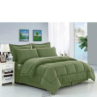 Dobby Stripe 8 piezas. Juego de edredón Sage King Foto 1 de 2