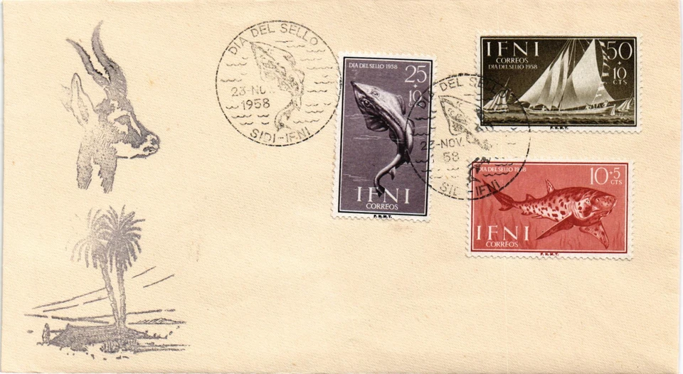 Spain 1958 FDC Ifni Edifil 149/51 Stamp Day Fish Dia del Sello Peces (3500) - Image 1 of 1