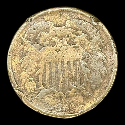 1864 Two Cent Piece 2c USA 2 Cents Antique Copper Coin - Image 1 of 2