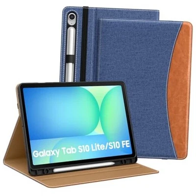  Чехол для Samsug Galaxy Tab S10 Lite/S10 FE 2025/S9 FE джинсовый синий и коричневый - Изображение 1 из 4