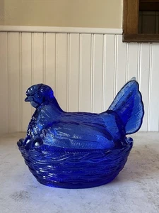 LG Wright blu cobalto coda divisa gallina sul nido piatto caramelle vintage - Foto 1 di 11