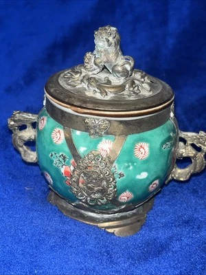 CENSOR QUEMADOR DE INCIENSO PORCELANA DRAGÓN LEÓN INCENSARIO Foo Perro Tapa Foto 1 de 4