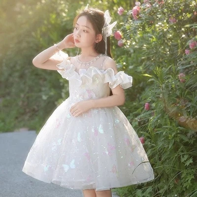 Girls Kids Show dress Mesh Butterfly Show Short Mermaid Gown Princess Frock 2319 - Image 1 of 4