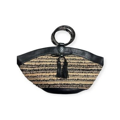 Bolso Grande Patricia Nash Mandia Ebbe Tejido Cuero Paja Borde Lucite Anillo Foto 1 de 4