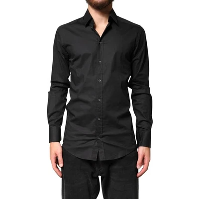 Camisa DOLCE & GABBANA Negra DORADA Algodón Hombres Vestido Formal 38/US15/XS RRP 320usd Foto 1 de 4
