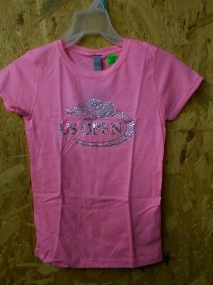 NEXT LEVEL US OPEN TENNIS UNDATED Youth T-SHIRT, USOPEN GLITTER LOGO, Med 7/8, Pink, NEW