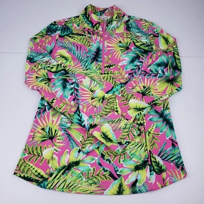 Tommy Bahama Golf Tropical Floral  1/4 Zip Pullover Pink Green Women's Medium - Image 1 of 4