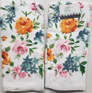 SET 2 ASCIUGAMANI IN SPUGNA STAMPATI STESSI (16" x 26") FIORI COLORATI di AM - Foto 1 di 15